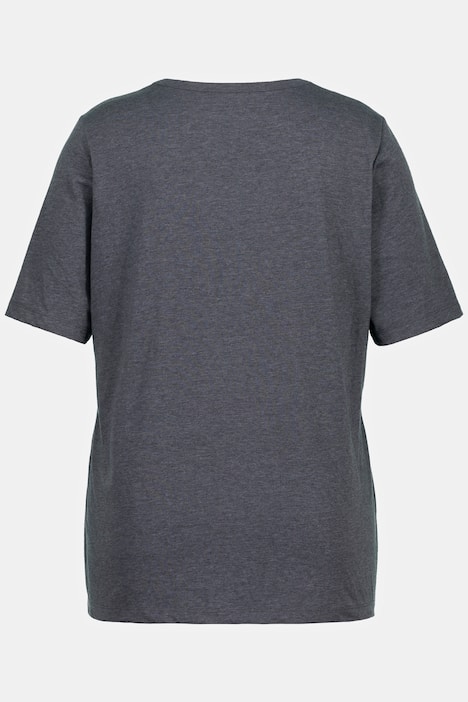 Floral Placement Print Crochet Trim V-Neck Tee