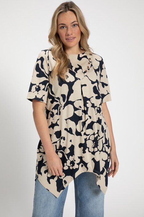 Eco Cotton Button Accent Front Pleat Floral A-line Fit Tee | T-Shirts ...