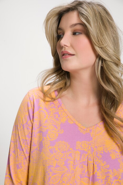Ulla Popken Damen Shirt In Übergröße – A-Linie Mit Zierfalten, 3/4-Arm, Aus Baumwolle