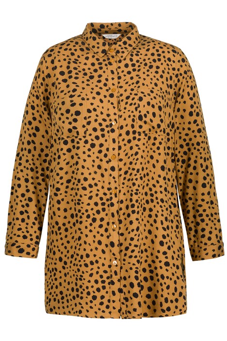 Košilová halenka, Boxy střih, zvířecí potisk, límeček, dlouhé rukávy