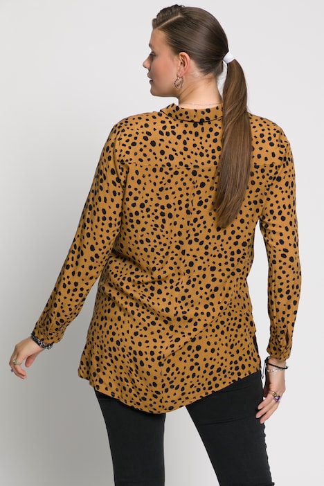 Blusa camisera, Boxy Fit, estampado animal, cuello camisero, manga larga