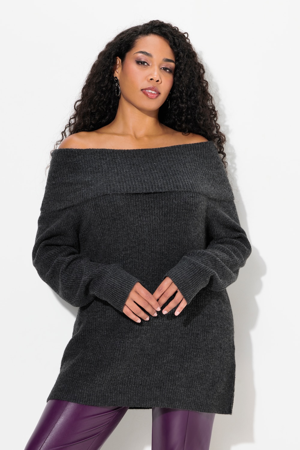 Große Größen Pullover, Damen, schwarz, Größe: 50/52, Synthetische Fasern/Polyester, Ulla Popken