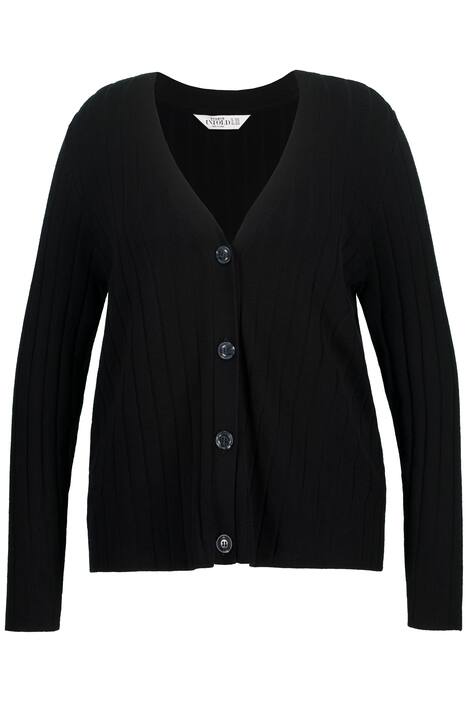 Rozepínací svetr, Classic střih, žebrovaný úplet, výstřih do V, dlouhé rukávy