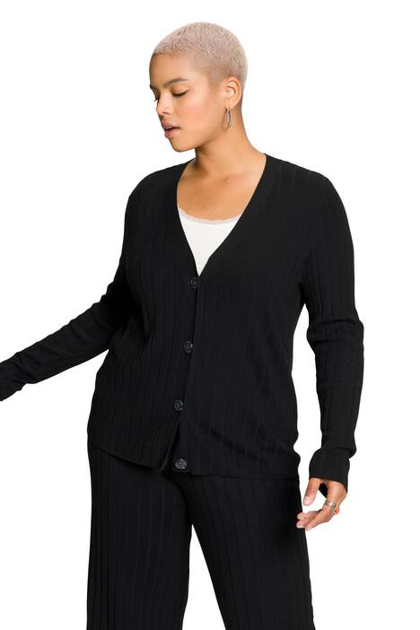 Rozepínací svetr, Classic střih, žebrovaný úplet, výstřih do V, dlouhé rukávy