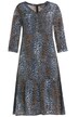 Cupro šaty, leopardí design, výstřih do V, 3/4 rukávy