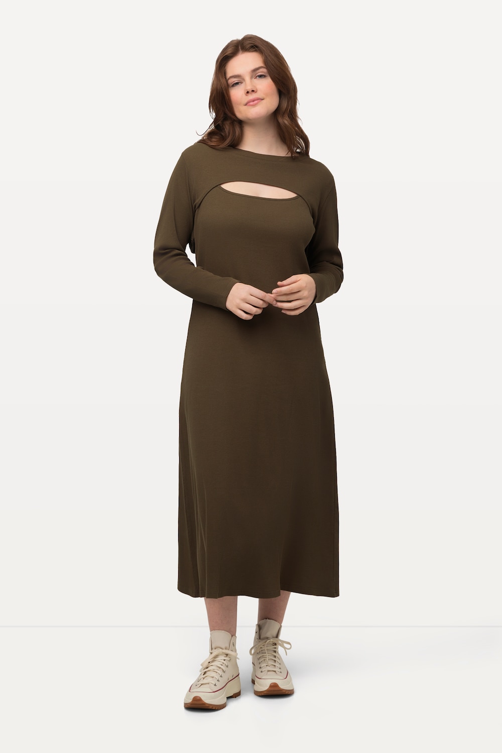 Große Größen Midikleid, Damen, braun, Größe: 46/48, Baumwolle, Ulla Popken