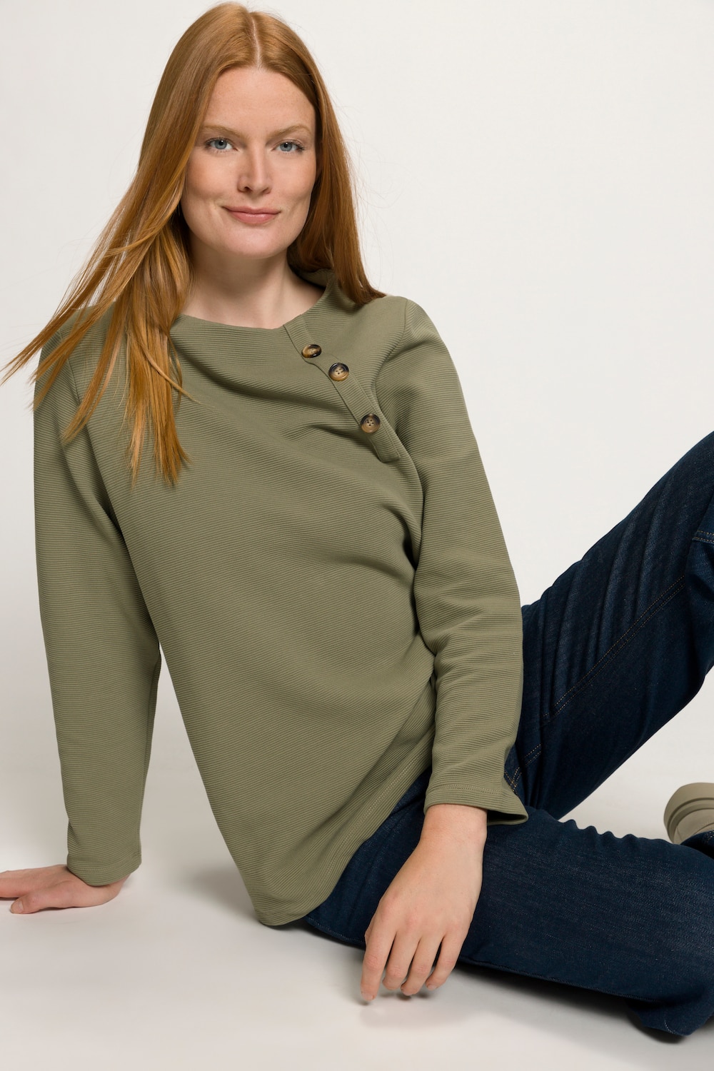 Grote Maten sweatshirt, Dames, groen, Maat: 50/52, Katoen, Ulla Popken