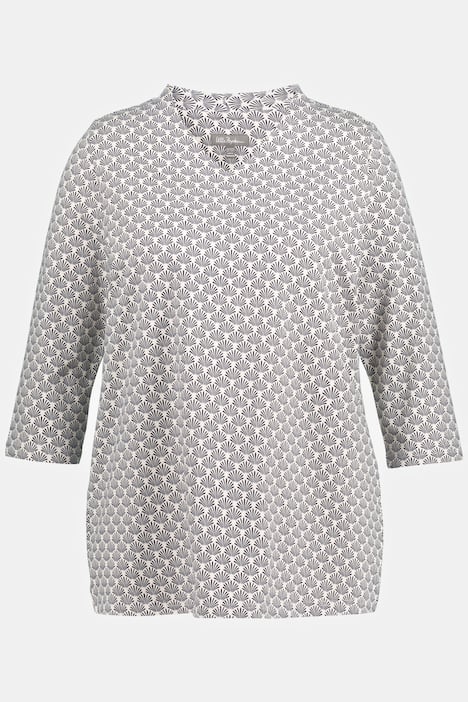 T-shirt ze stójką i dekoltem w szpic, rękaw 3/4