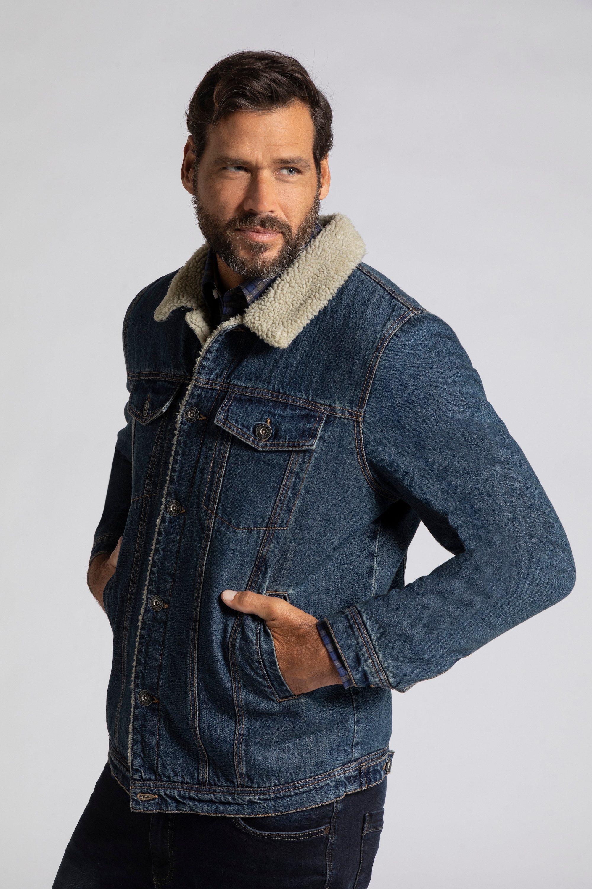 JP 1880 Herren große Größen Jeansjacke Denim Teddyfutter Hemdkragen