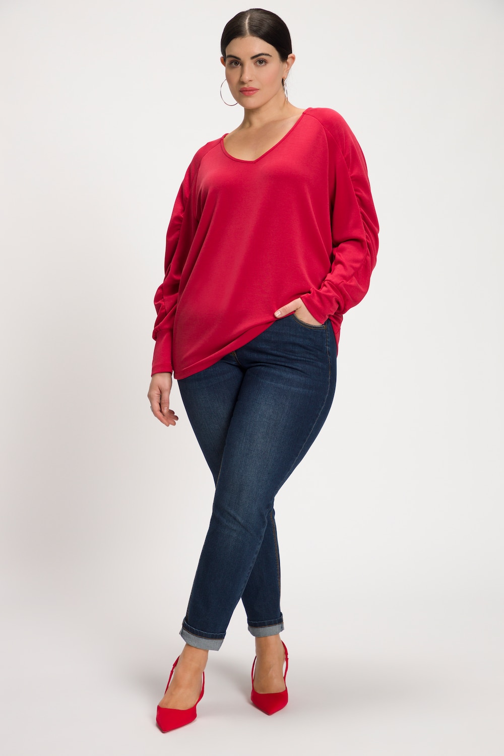 Grote Maten shirt, Dames, rood, Maat: 46/48, Synthetische vezels/Polyester, Ulla Popken