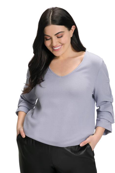 Mikina, struktura, oversize, výstřih do V, 3/4 rukávy