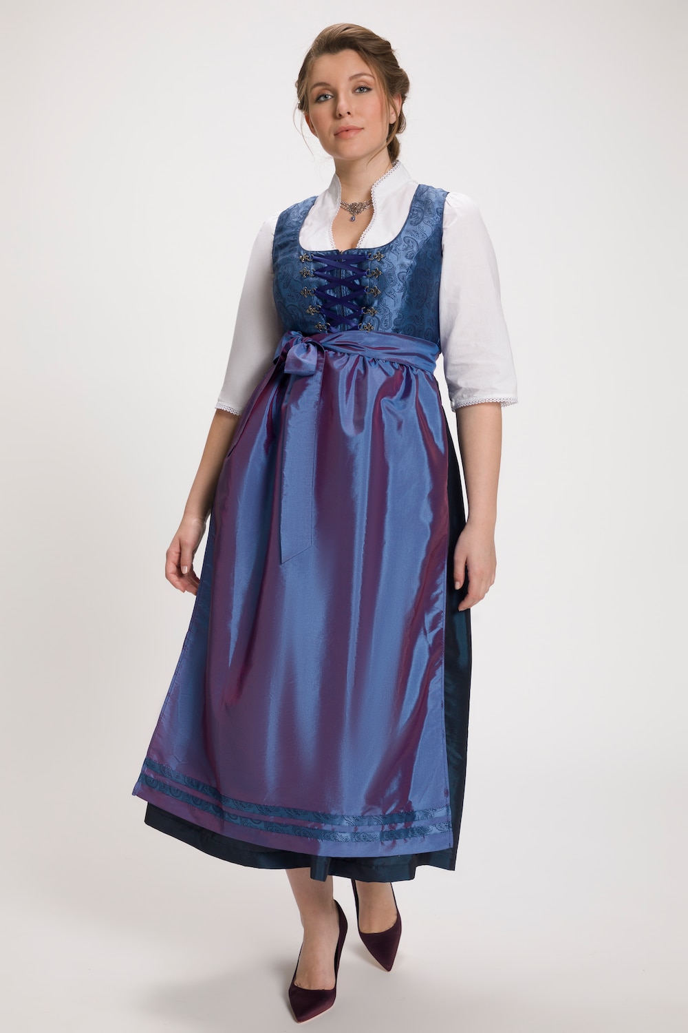 Grote Maten folklore jurk, Dames, blauw, Maat: 62, Polyester, Ulla Popken