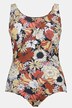 Kostium kąpielowy w kwiaty, okrągły dekolt, miseczki bez usztywnień
