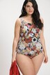 Kostium kąpielowy w kwiaty, okrągły dekolt, miseczki bez usztywnień