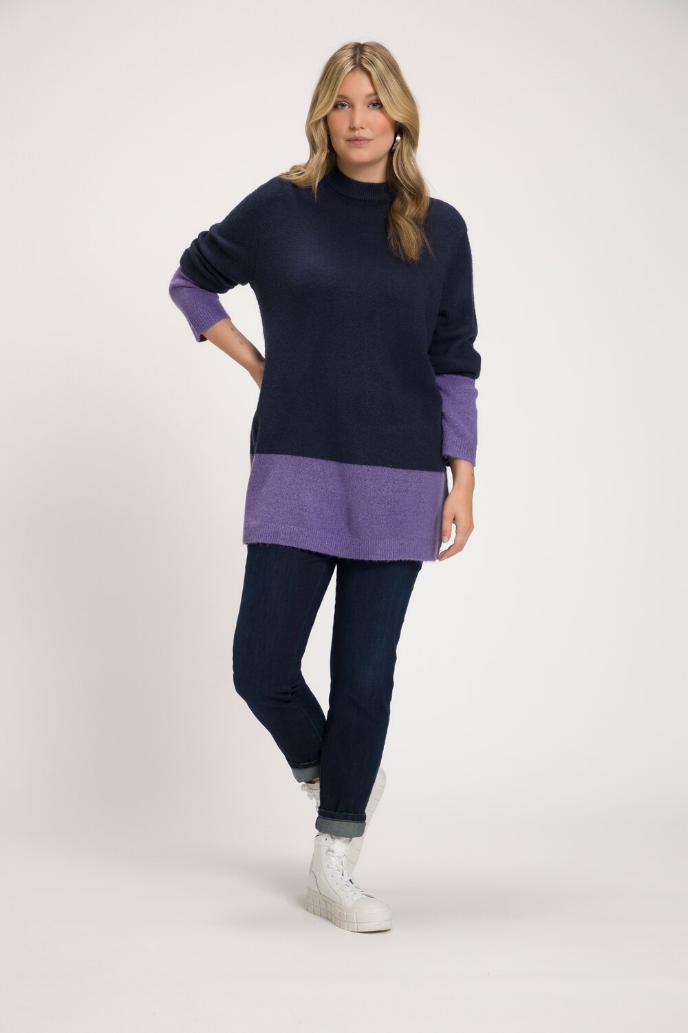 Grote Maten pullover, Dames, blauw, Maat: 54/56, Synthetische vezels/Polyester, Ulla Popken