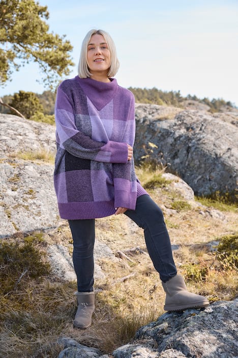 Pullover, Karomuster, Stehkragen, Langarm
