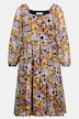 Blumen-Kleid, A-Line, Carree-Ausschnitt, Langarm, Jersey-Unterkleid