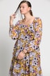 Blumen-Kleid, A-Line, Carree-Ausschnitt, Langarm, Jersey-Unterkleid