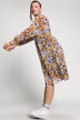 Blumen-Kleid, A-Line, Carree-Ausschnitt, Langarm, Jersey-Unterkleid