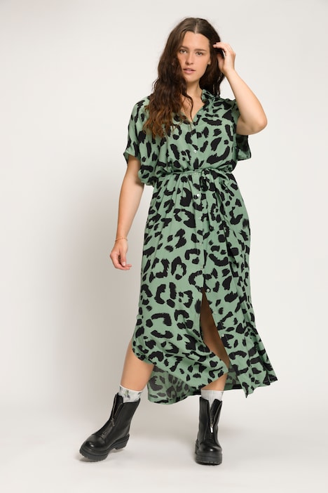 Mogelijk ergens bij betrokken zijn Vloeibaar maxi jurk in luipaardprint, oversized, overhemdkraag, bindceintuur, lange  mouwen | overige Jurken | Jurken