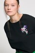 T-shirt, oversized, broderad blomma, rund hals, halv ärm