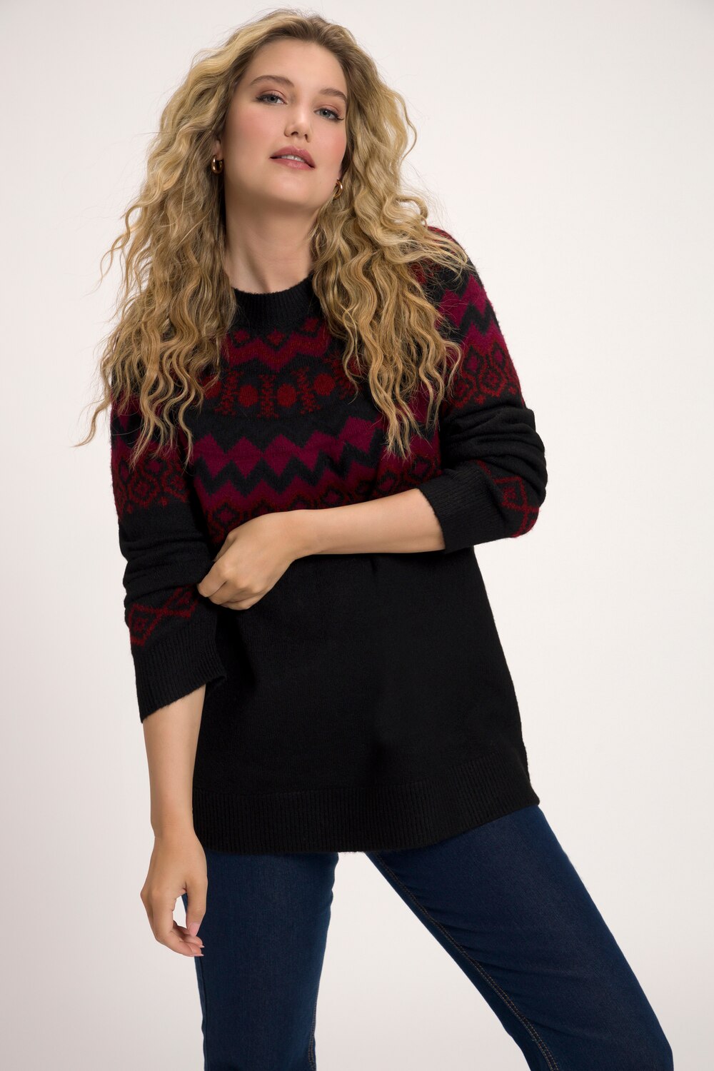 Grote Maten Noorse pullover, Dames, zwart, Maat: 50/52, Synthetische vezels/Polyester, Ulla Popken