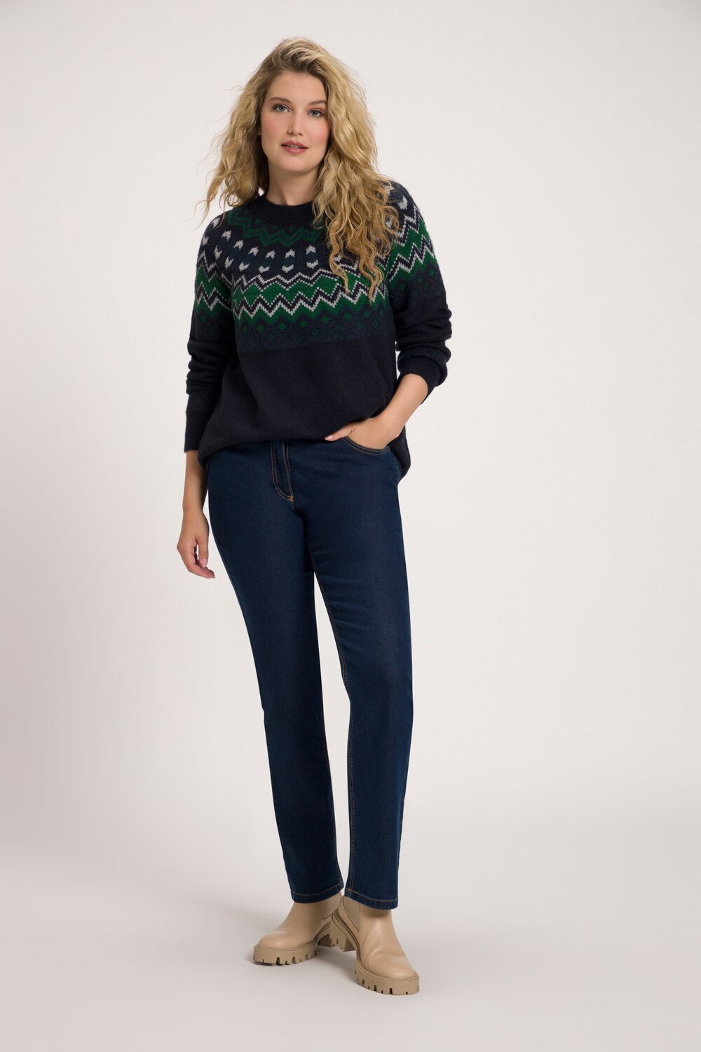 Grote Maten Noorse pullover, Dames, blauw, Maat: 58/60, Synthetische vezels/Polyester, Ulla Popken