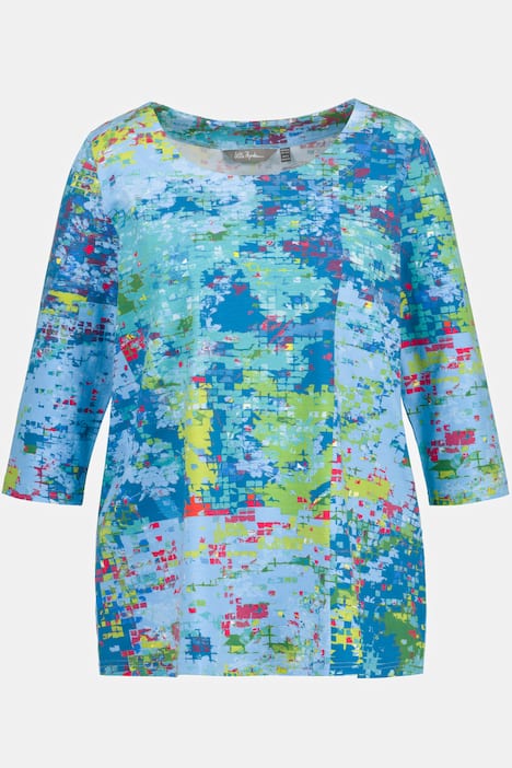 Shirt, Pixelmuster, A-Linie, U-Boot-Ausschnitt, 3/4-Arm