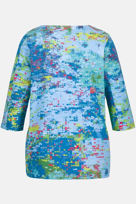 Shirt, Pixelmuster, A-Linie, U-Boot-Ausschnitt, 3/4-Arm
