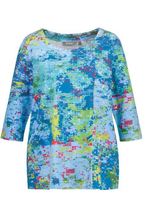 Tričko, pixelový vzor, A střih, lodičkový výstřih, 3/4 rukávy