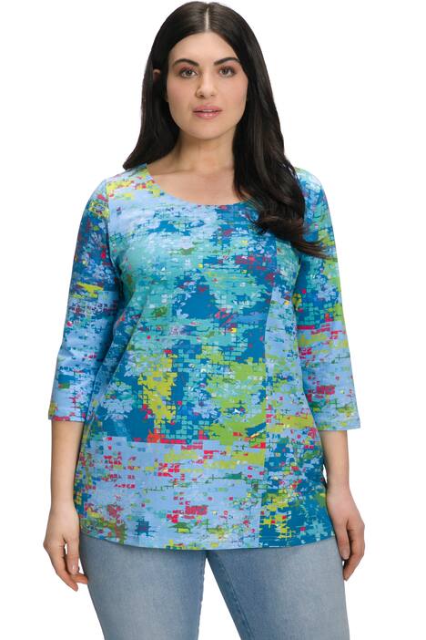 Tričko, pixelový vzor, A střih, lodičkový výstřih, 3/4 rukávy