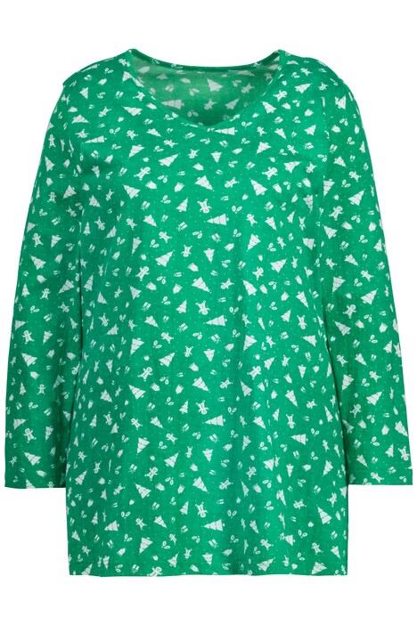 Dlouhé tričko, vánoční vzor, výstřih do V, dlouhé rukávy