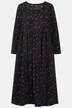 Žerzejové šaty, midi délka, květovaný potisk, hranatý výstřih, dlouhé rukávy
