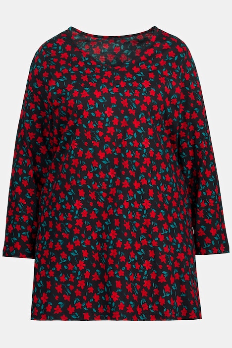 Longshirt, klassische Muster, V-Ausschnitt, Langarm