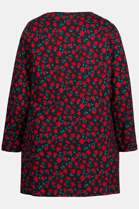 Longshirt, klassische Muster, V-Ausschnitt, Langarm