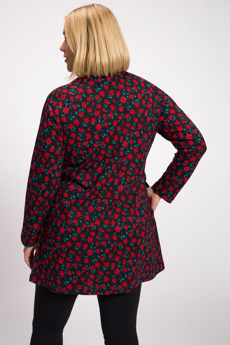 Longshirt, klassische Muster, V-Ausschnitt, Langarm