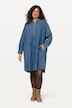 Sukienka dżinsowa, krój trapezowy, dół z falbaną, długi rękaw, sukienka midi