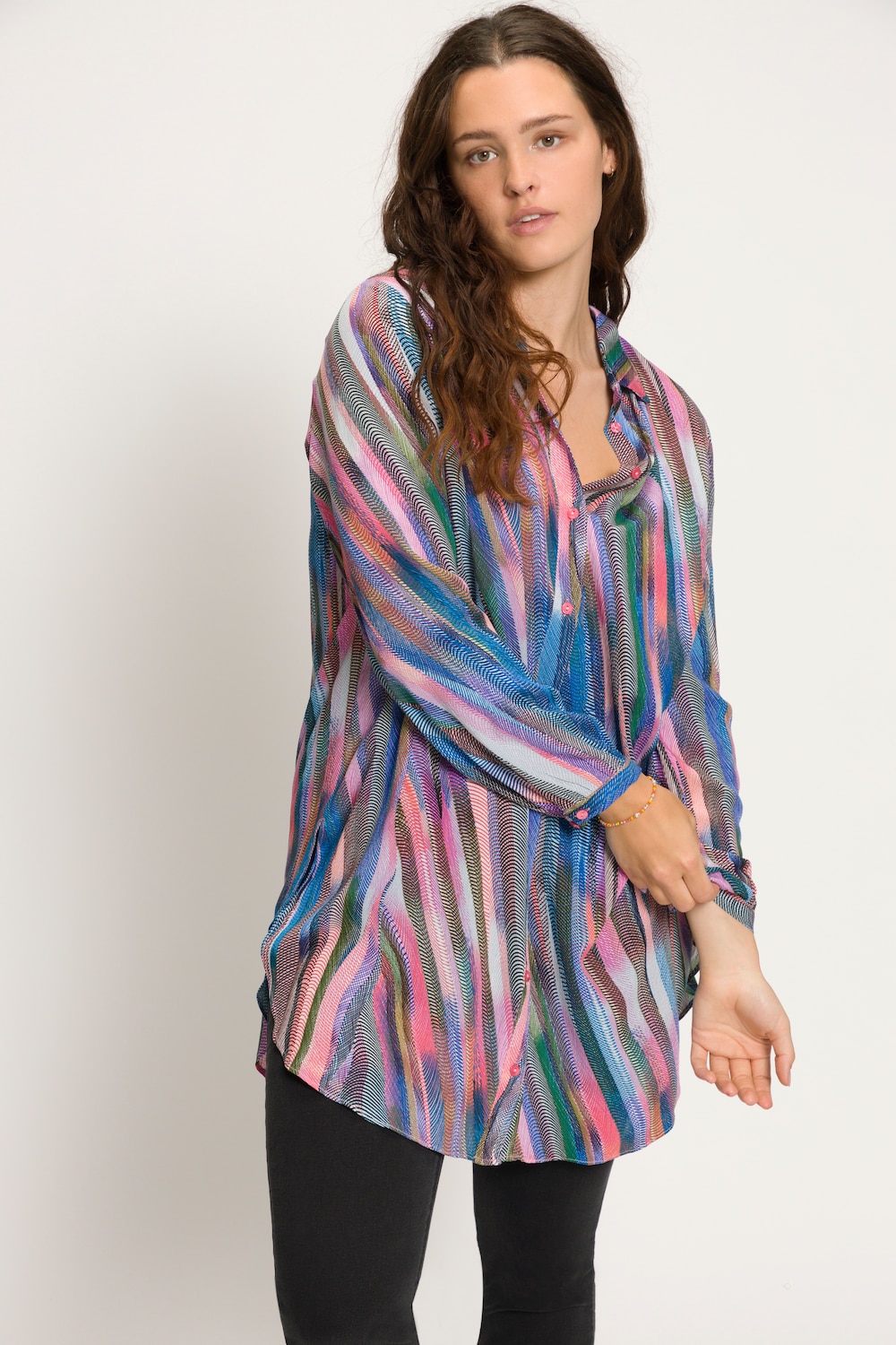 Grote Maten longline blouse, Dames, roze, Maat: 54/56, Viscose, Studio Untold