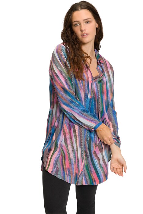 Dlouhá halenka, grafický potisk, límeček, dlouhé rukávy, postranní rozparky