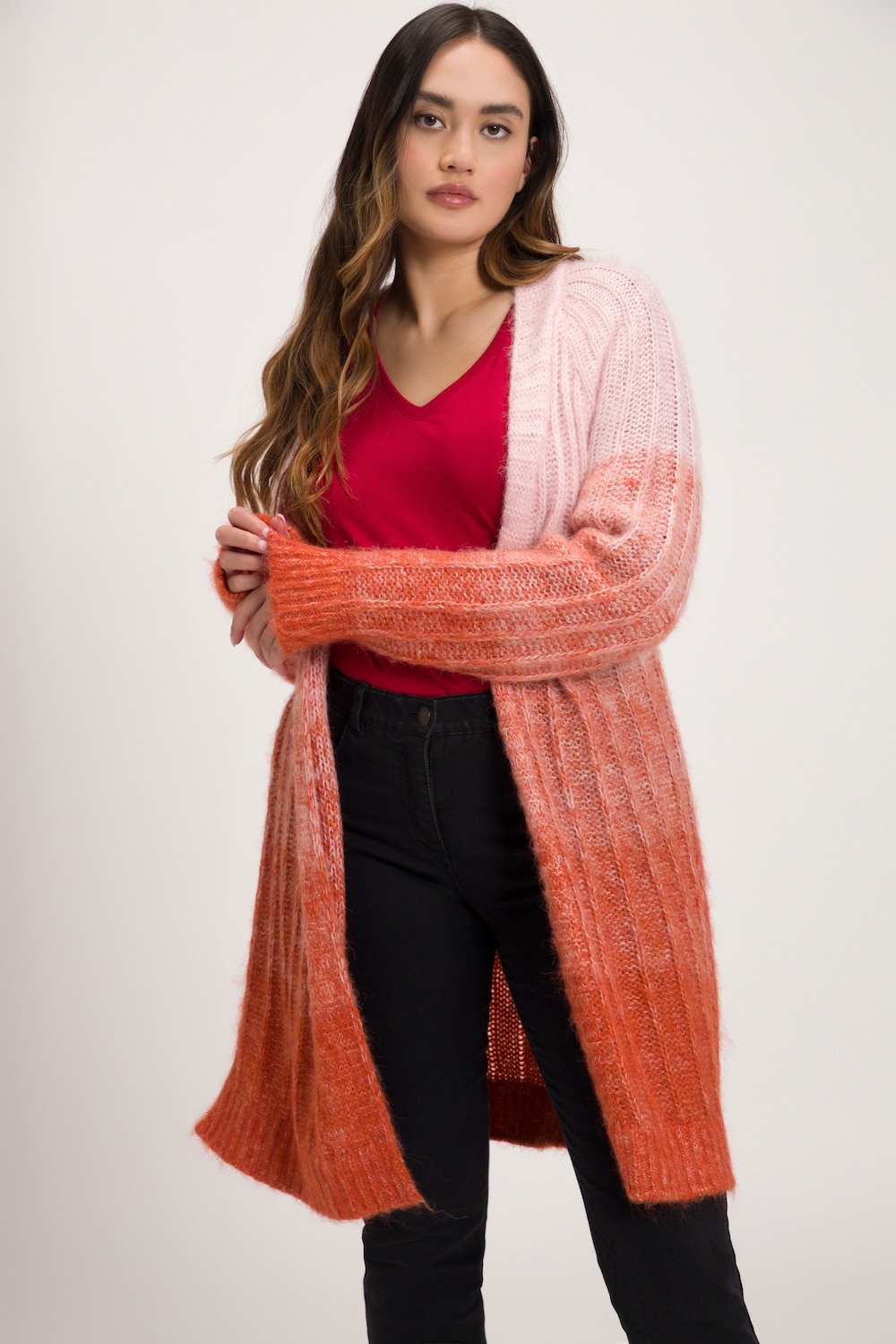 Große Größen Strickjacke, Damen, orange, Größe: 46/48, Synthetische Fasern/Polyester, Ulla Popken