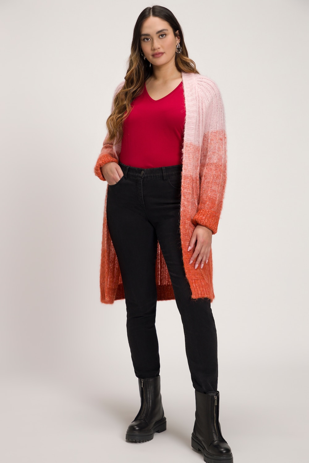 Große Größen Strickjacke, Damen, orange, Größe: 42/44, Synthetische Fasern/Polyester, Ulla Popken