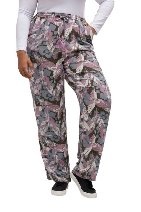 Kalhoty Rose, peří, široké nohavice, elastický pas, krep