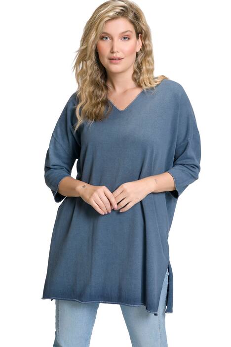 Svetr, metalický efekt, výstřih do V, 3/4 rukávy