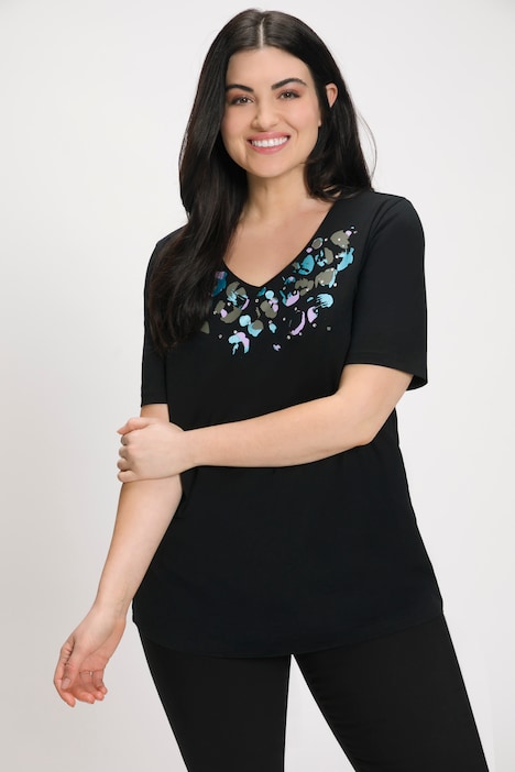 Graphic Placement Print Glitter Stud Accents Stretch Tee