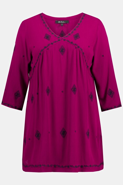 Túnica, bordado, escote de pico en V, manga 3/4