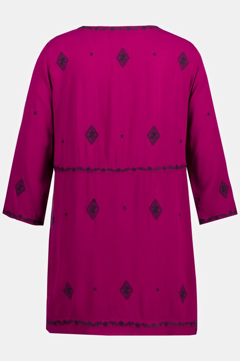 Túnica, bordado, escote de pico en V, manga 3/4