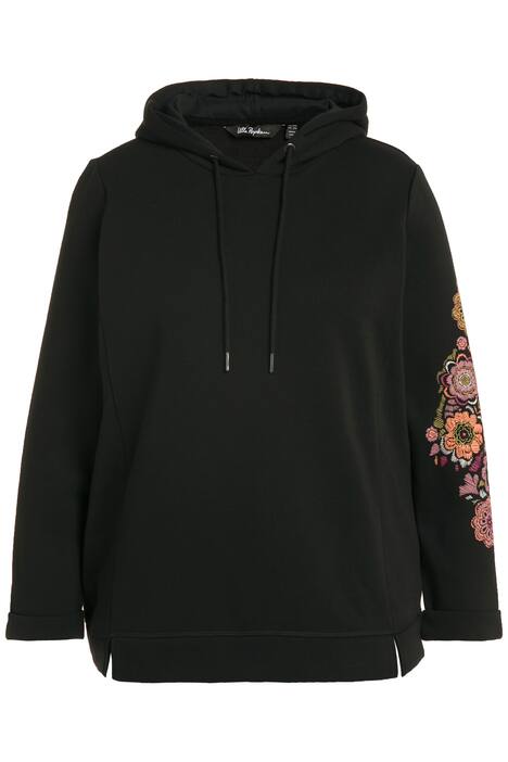 Mikina s kapucí, květy, kapuce, ozdobné švy, dlouhé rukávy