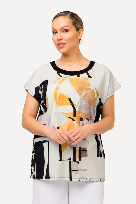 Mixed Fabric Graphic Statement Oversized Fit Top | T-Shirts | Knit Tops ...