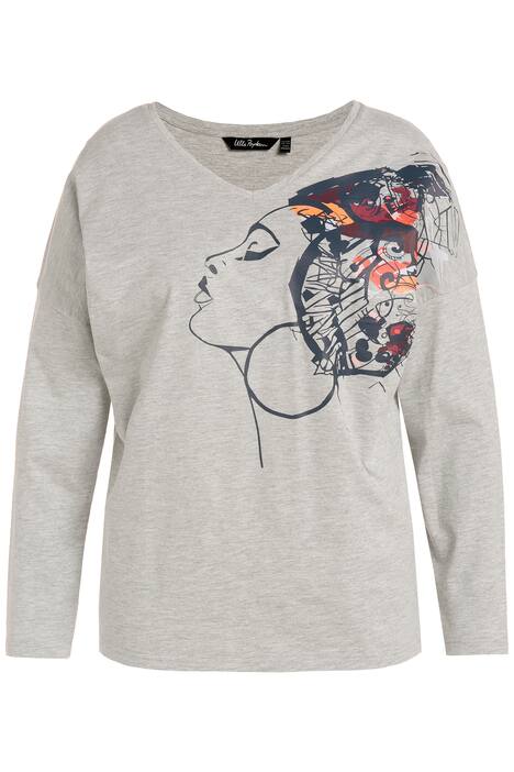 Tričko, motiv modelky, oversize, výstřih do V, dlouhé rukávy