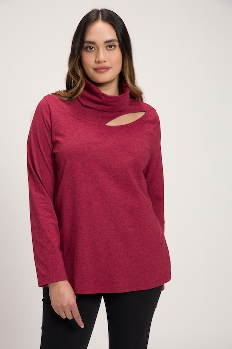 Asymmetric Cutout Stand-Up Collar Long Sleeve Tee | T-Shirts | Tops